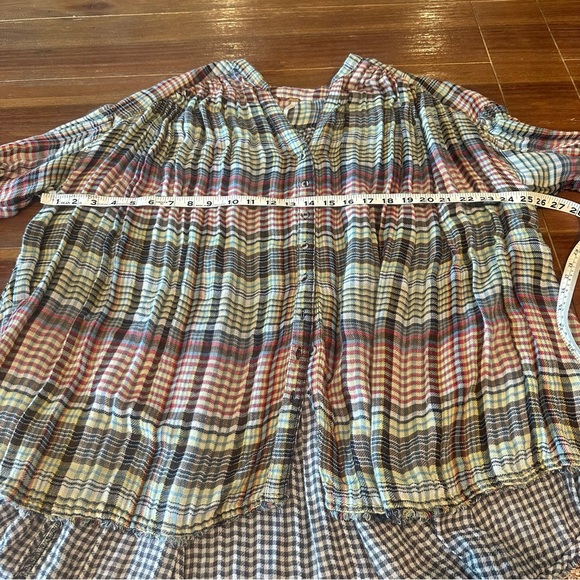 Free People Plaid Oversized Pleated Button Up Long Sleeve Top Come On Over XS - Picture 11 of 11